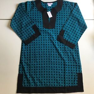 Black and Turquoise Tunic with Cane Print